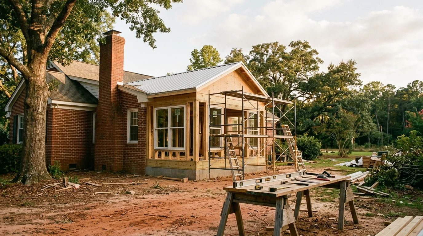 Custom home addition under construction in South Carolina